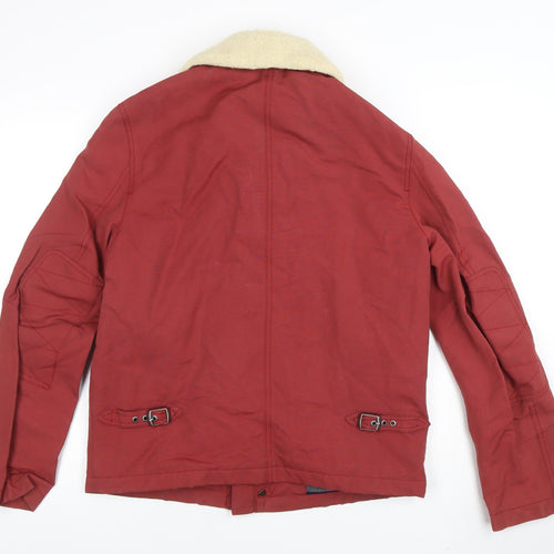 Ben Sherman Men's Red Cotton Biker Jacket M Classic Mid-Length