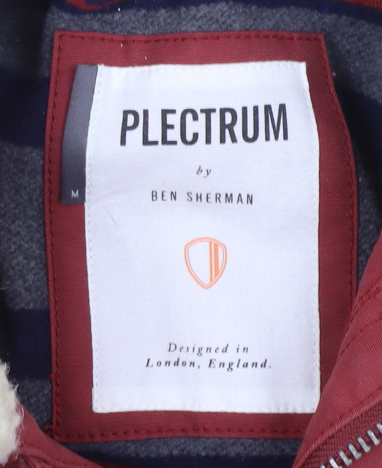 Ben Sherman Men's Red Cotton Biker Jacket M Classic Mid-Length