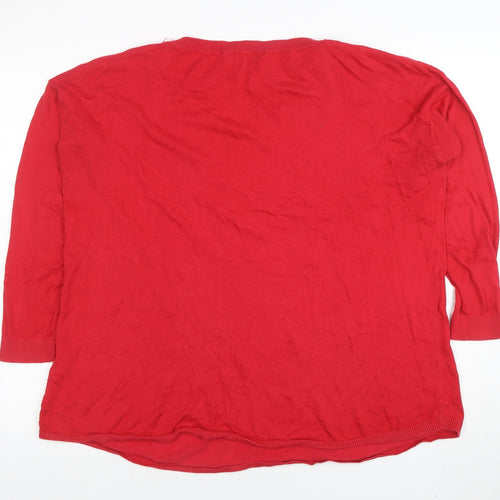 Joules Women's Red Cotton Classic Crew Neck Jumper Size 14
