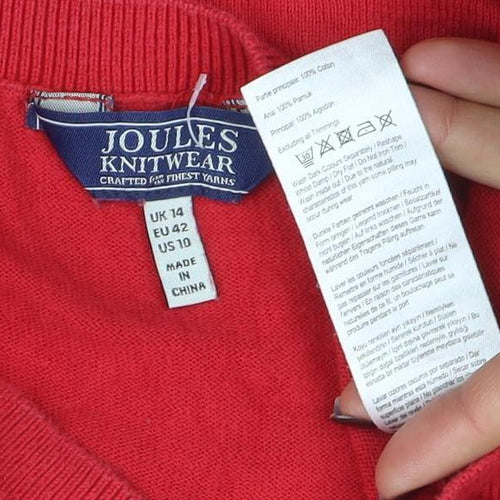 Joules Women's Red Cotton Classic Crew Neck Jumper Size 14