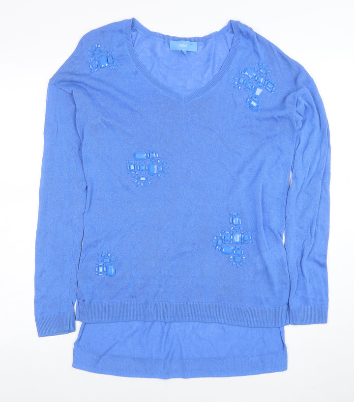 Next Women's Blue V-Neck Jewel Pullover Jumper Size 10