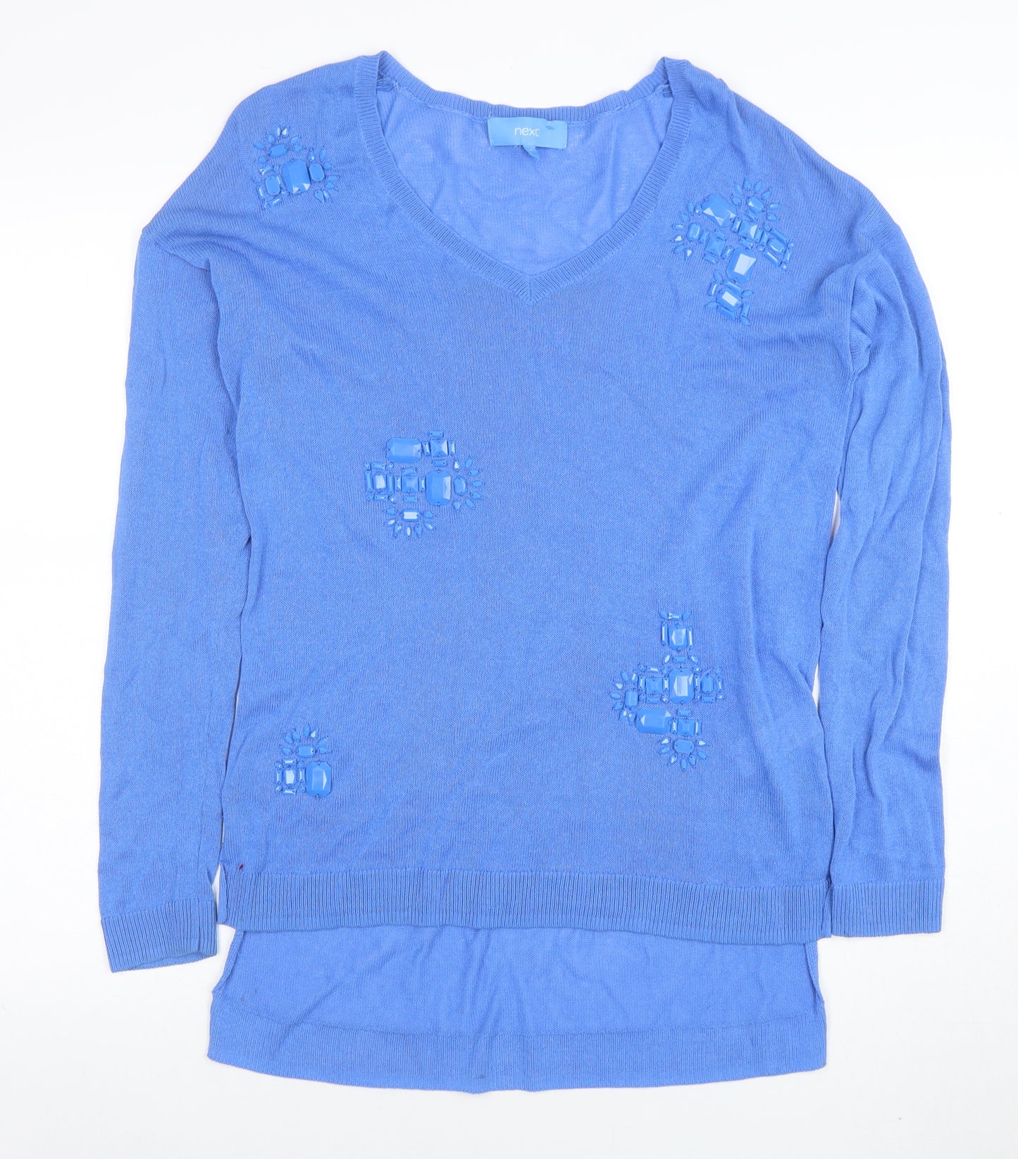 Next Women's Blue V-Neck Jewel Pullover Jumper Size 10