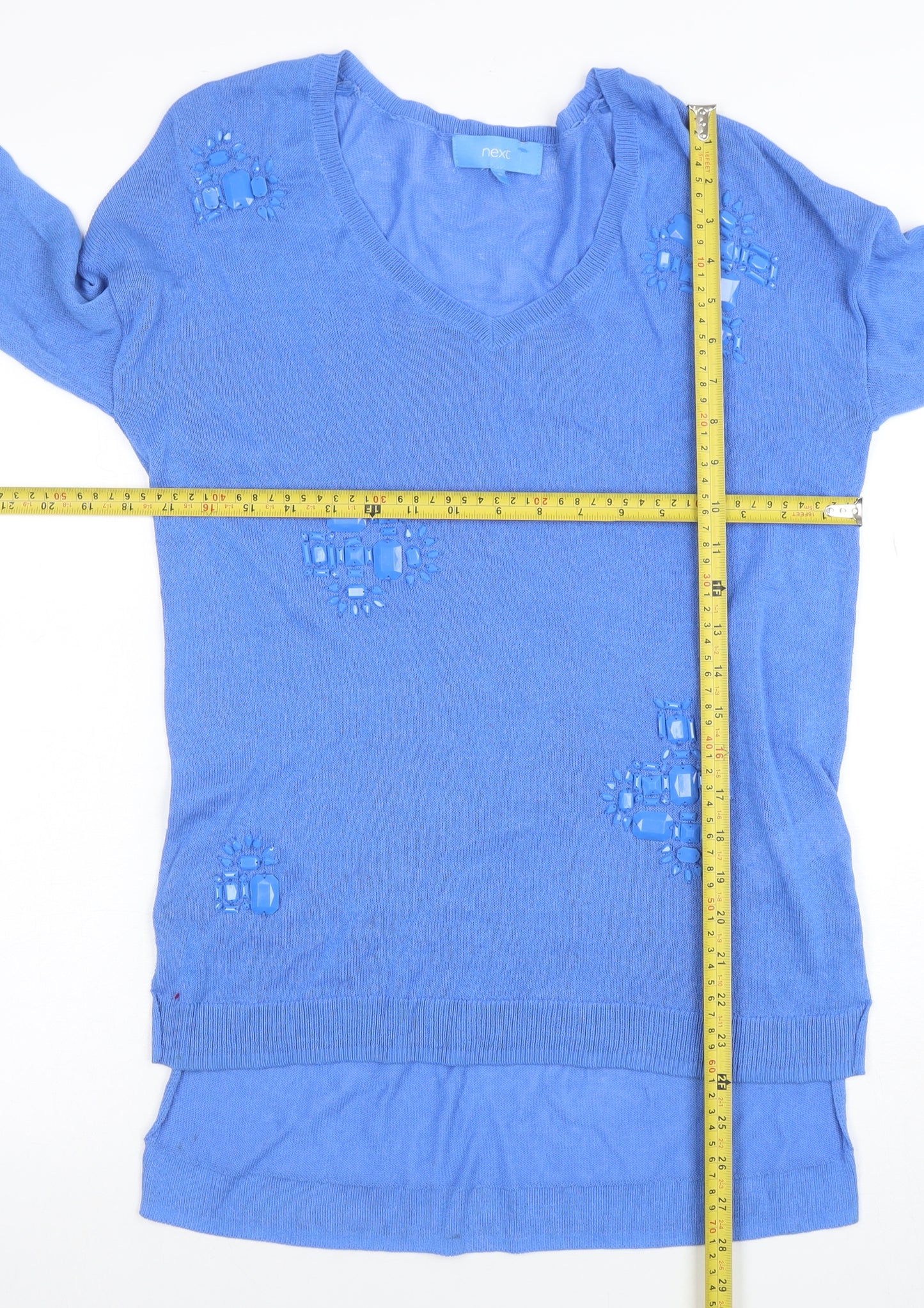Next Women's Blue V-Neck Jewel Pullover Jumper Size 10