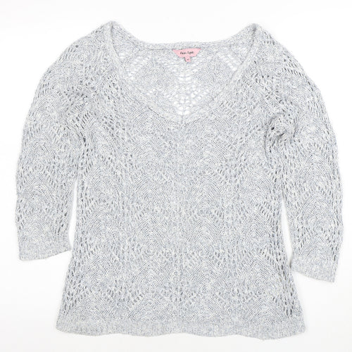 Phase Eight Women’s Grey Open-Knit V-Neck Jumper Size 10