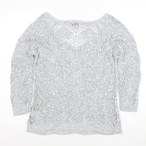 Phase Eight Women’s Grey Open-Knit V-Neck Jumper Size 10
