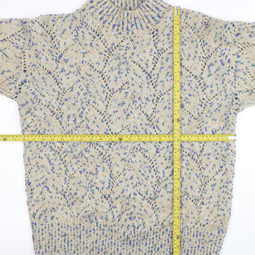 Julipa Womens Beige Open-Knit High Neck Short Sleeve Pullover Jumper Size 20