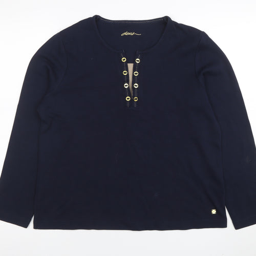 Dash Womens Blue Henley Long Sleeve Cotton Stretch T-Shirt Size 18