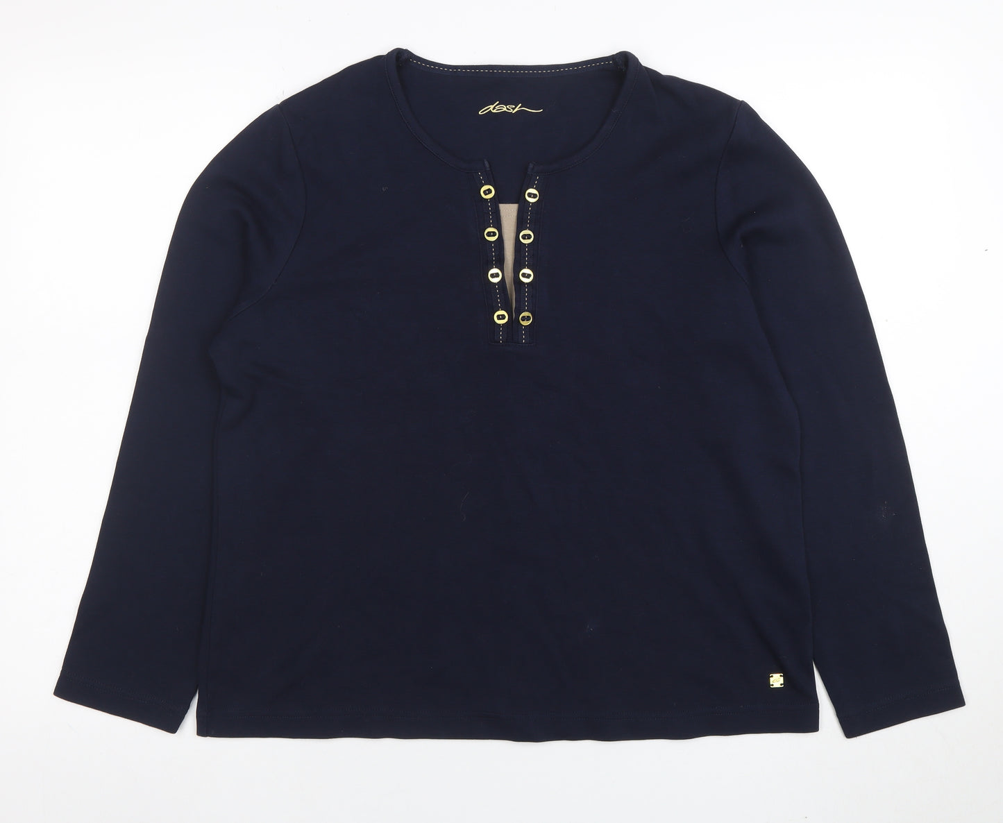 Dash Womens Blue Henley Long Sleeve Cotton Stretch T-Shirt Size 18