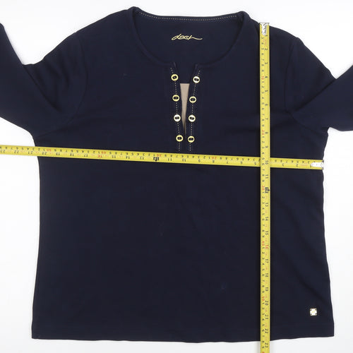 Dash Womens Blue Henley Long Sleeve Cotton Stretch T-Shirt Size 18