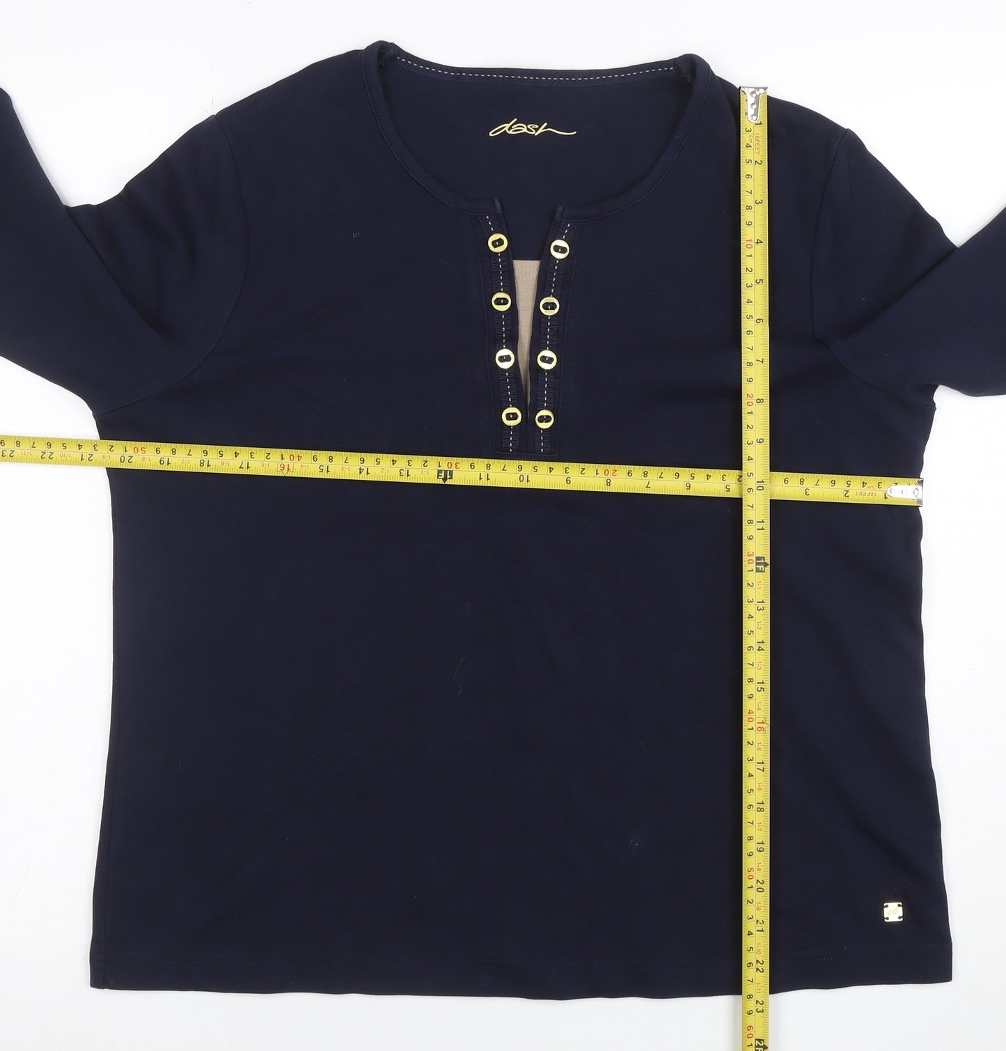 Dash Womens Blue Henley Long Sleeve Cotton Stretch T-Shirt Size 18