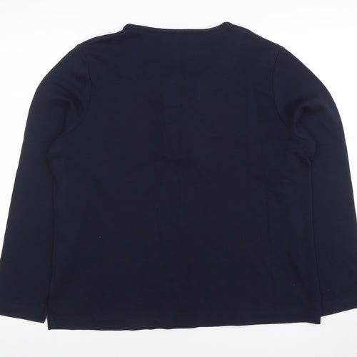 Dash Womens Blue Henley Long Sleeve Cotton Stretch T-Shirt Size 18