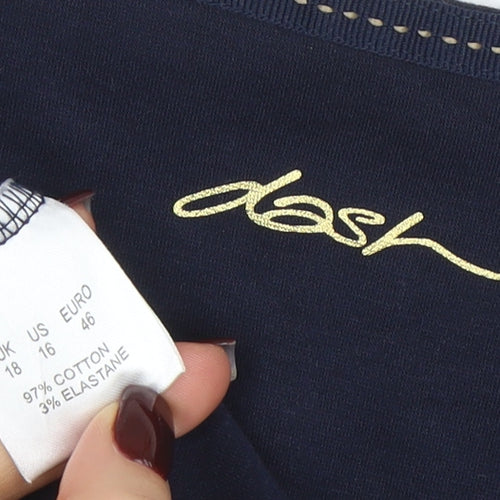 Dash Womens Blue Henley Long Sleeve Cotton Stretch T-Shirt Size 18