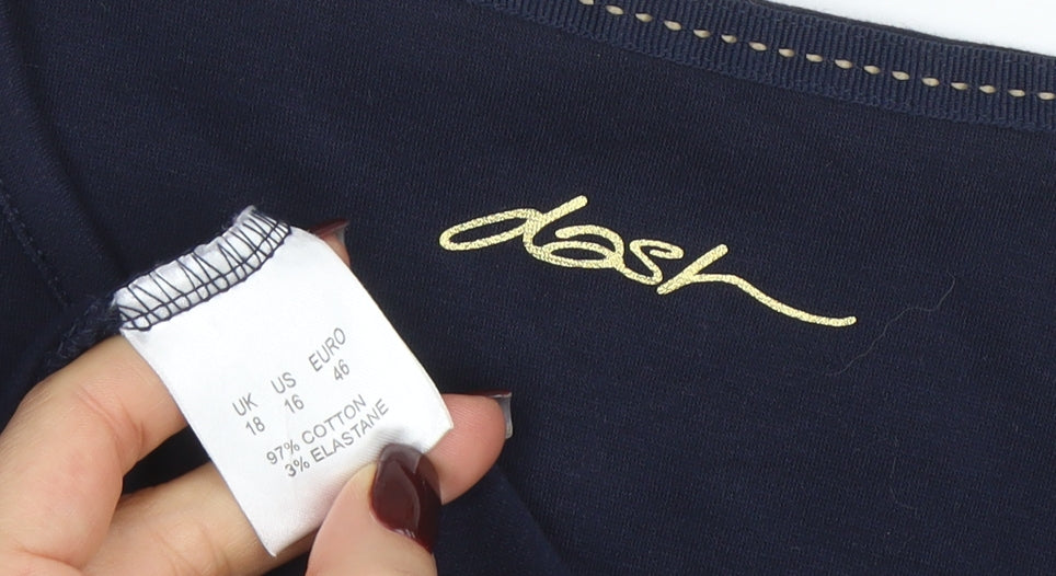 Dash Womens Blue Henley Long Sleeve Cotton Stretch T-Shirt Size 18