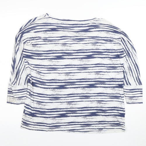 Jaeger Women's Blue Stripe 3/4 Sleeve Viscose Jersey T-Shirt M