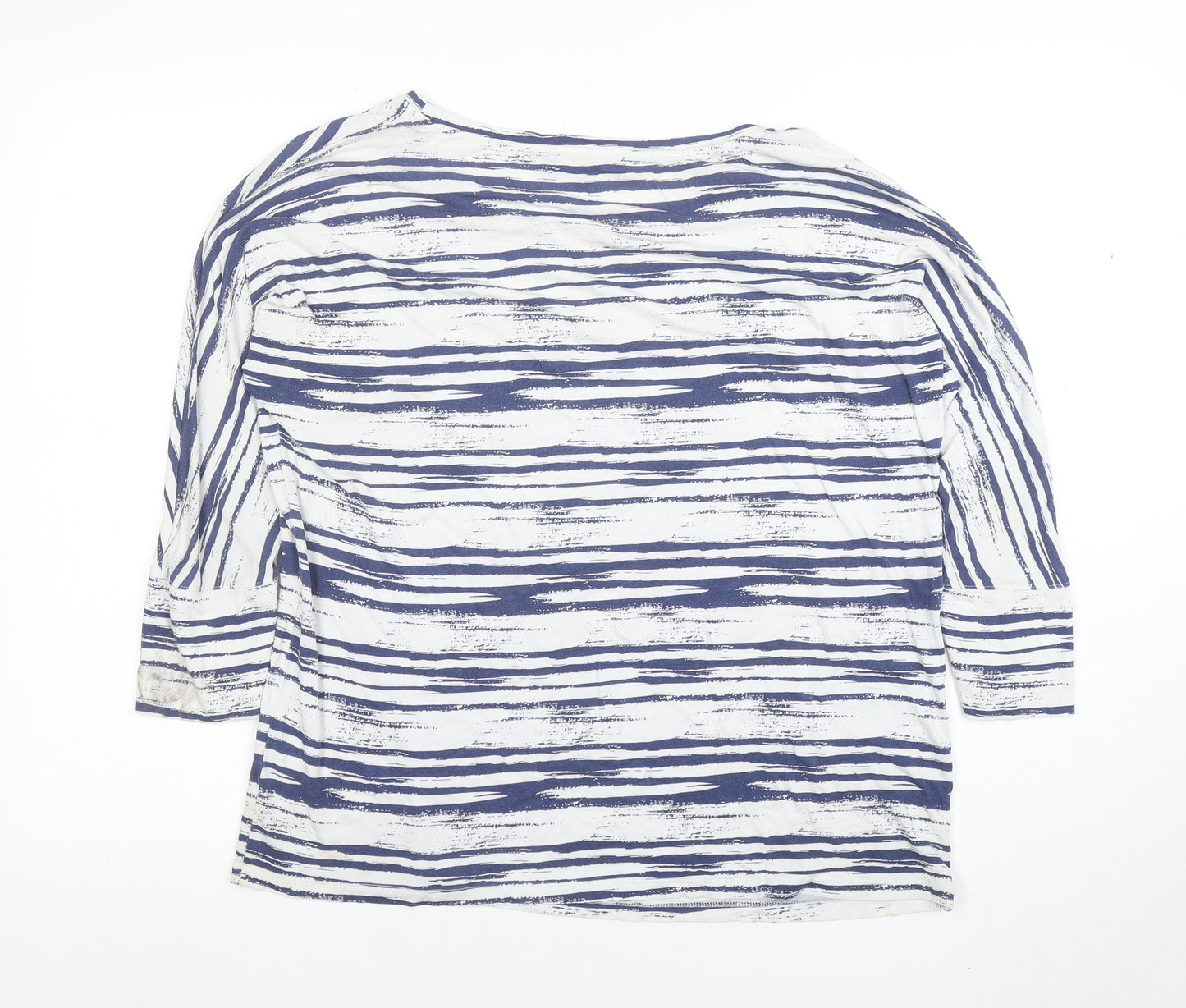 Jaeger Women's Blue Stripe 3/4 Sleeve Viscose Jersey T-Shirt M