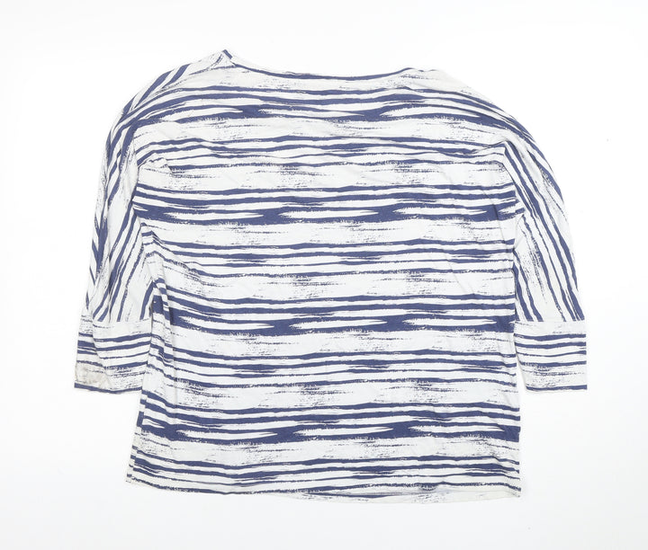 Jaeger Women's Blue Stripe 3/4 Sleeve Viscose Jersey T-Shirt M