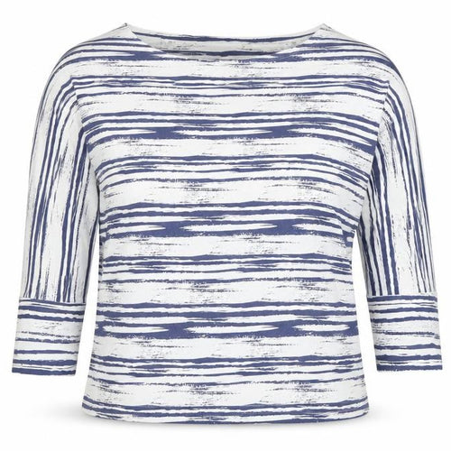 Jaeger Women's Blue Stripe 3/4 Sleeve Viscose Jersey T-Shirt M