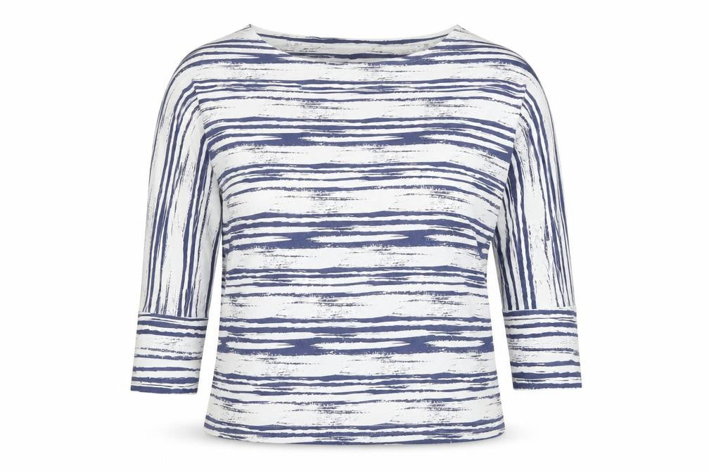 Jaeger Women's Blue Stripe 3/4 Sleeve Viscose Jersey T-Shirt M