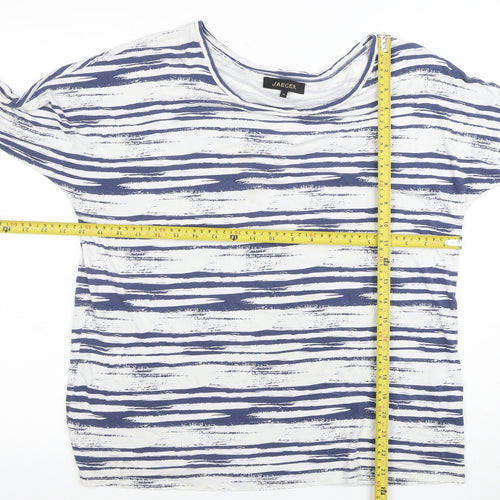 Jaeger Women's Blue Stripe 3/4 Sleeve Viscose Jersey T-Shirt M