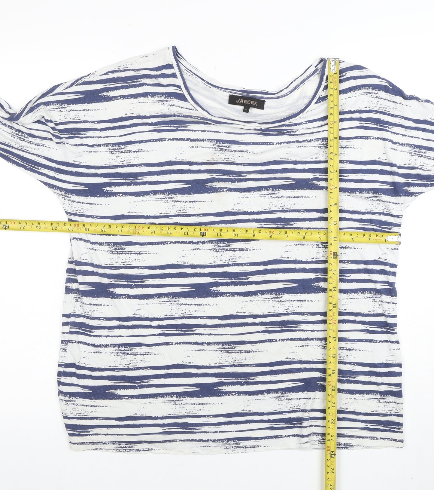 Jaeger Women's Blue Stripe 3/4 Sleeve Viscose Jersey T-Shirt M