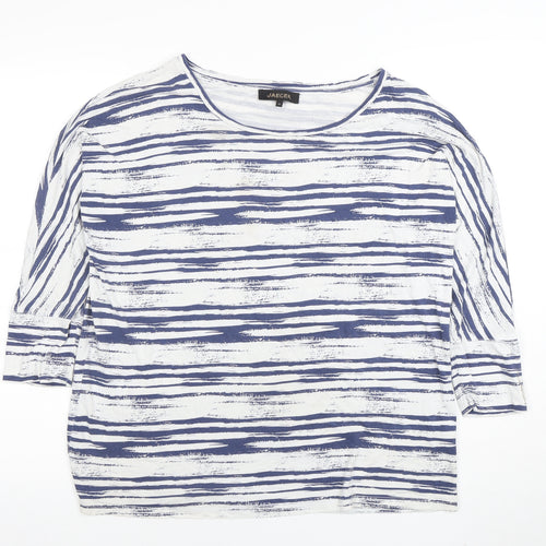 Jaeger Women's Blue Stripe 3/4 Sleeve Viscose Jersey T-Shirt M