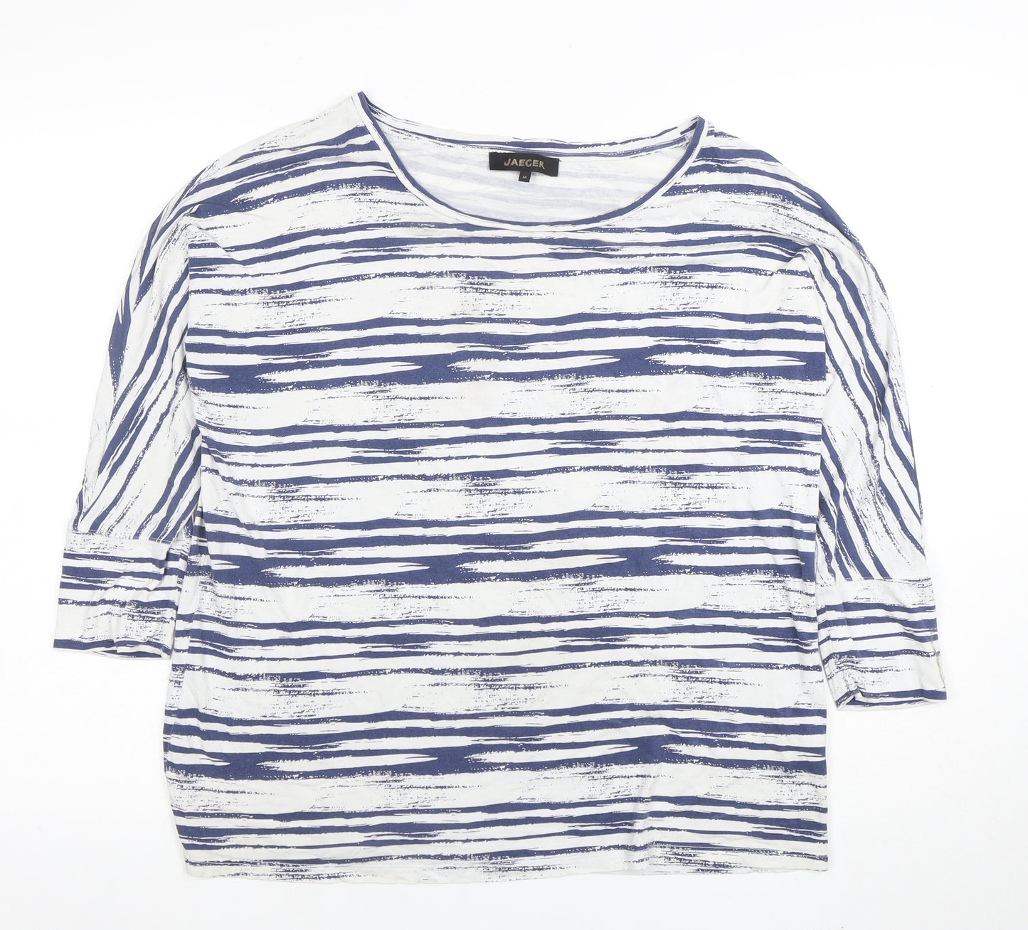 Jaeger Women's Blue Stripe 3/4 Sleeve Viscose Jersey T-Shirt M