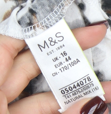 Marks and Spencer Women’s Multicoloured Leopard Print Long Sleeve Blouse Size 16