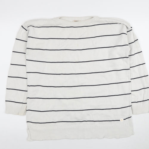 Barbour Women White Striped Cotton Jumper Size 16 Nautical Pullover