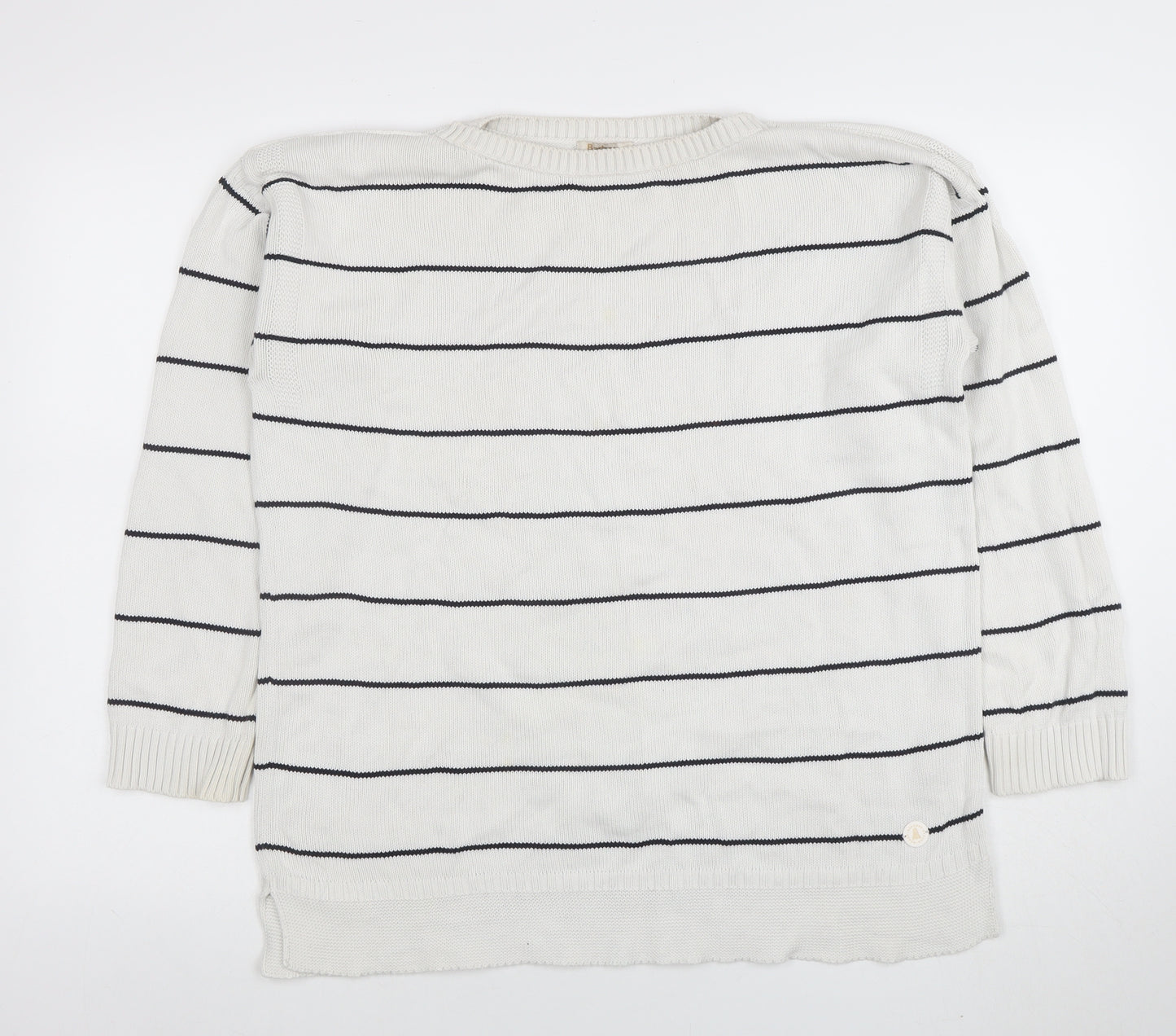 Barbour Women White Striped Cotton Jumper Size 16 Nautical Pullover