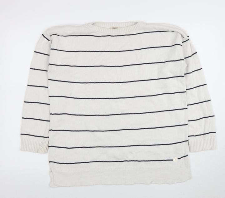 Barbour Women White Striped Cotton Jumper Size 16 Nautical Pullover