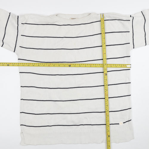 Barbour Women White Striped Cotton Jumper Size 16 Nautical Pullover