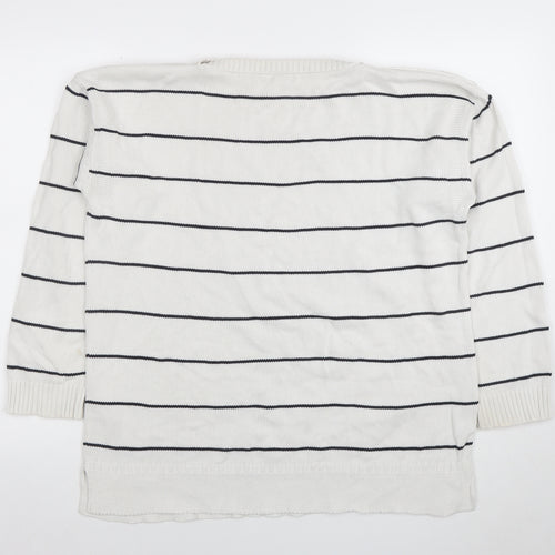 Barbour Women White Striped Cotton Jumper Size 16 Nautical Pullover