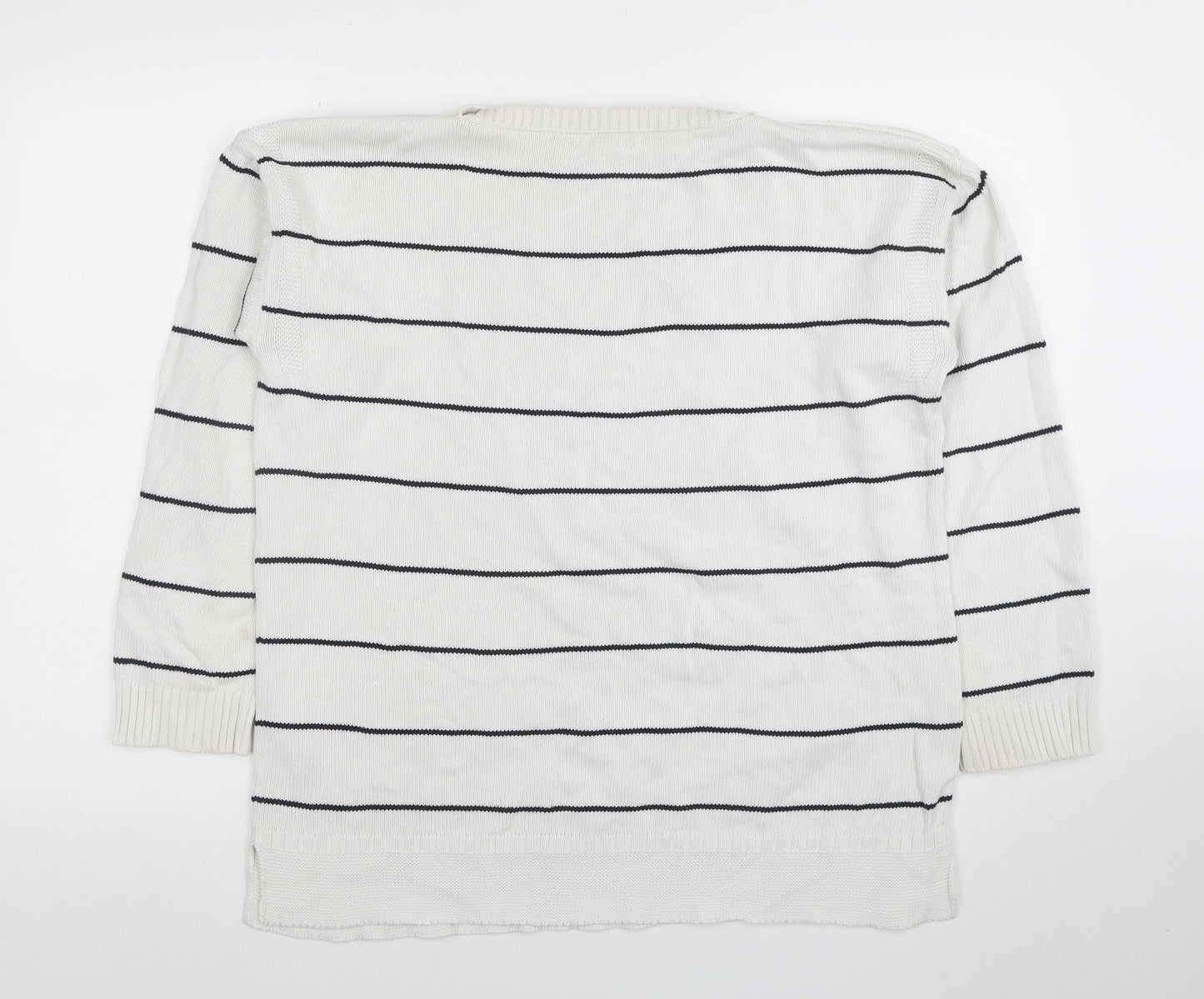 Barbour Women White Striped Cotton Jumper Size 16 Nautical Pullover