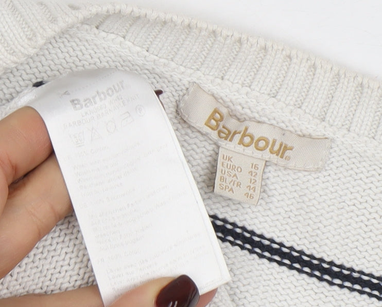 Barbour Women White Striped Cotton Jumper Size 16 Nautical Pullover