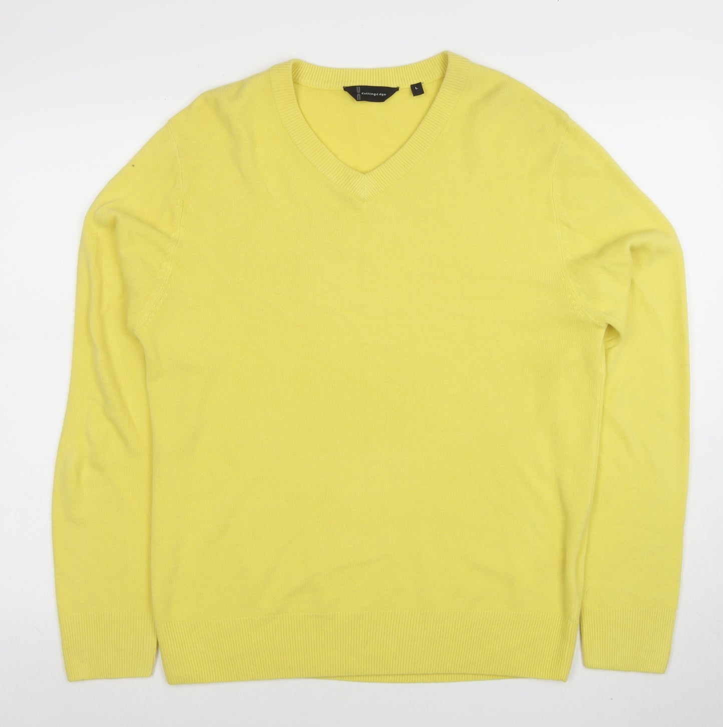 Cutting Edge Mens Yellow V-Neck Acrylic Jumper L Regular Fit