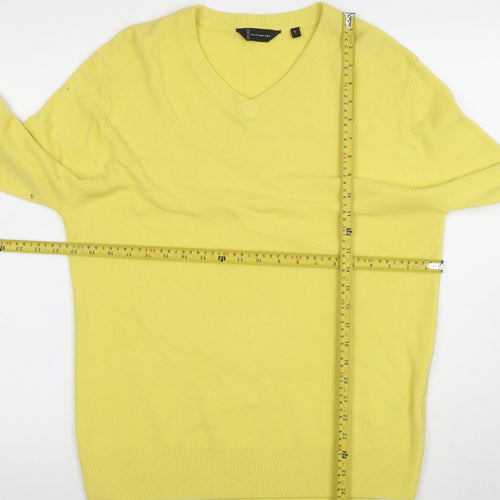 Cutting Edge Mens Yellow V-Neck Acrylic Jumper L Regular Fit