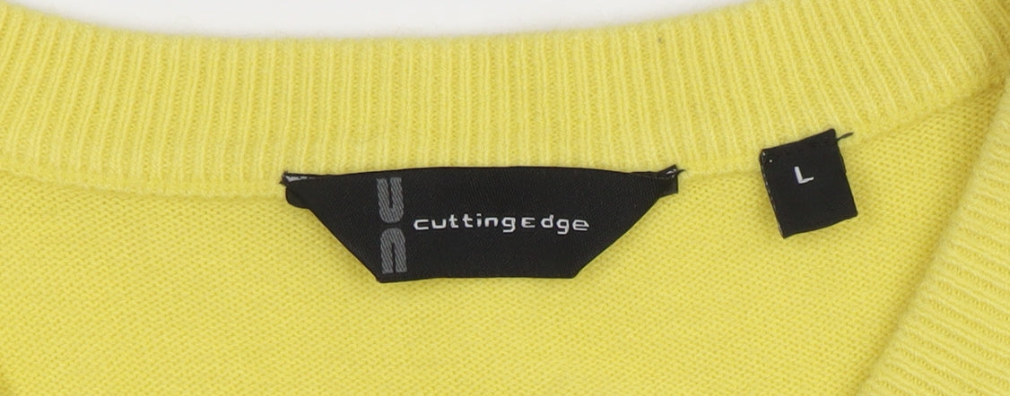 Cutting Edge Mens Yellow V-Neck Acrylic Jumper L Regular Fit