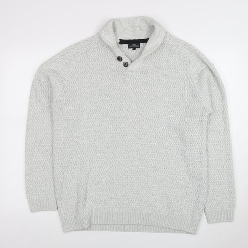Next Men Grey XL Shawl Collar Button Knit Jumper Wool Blend