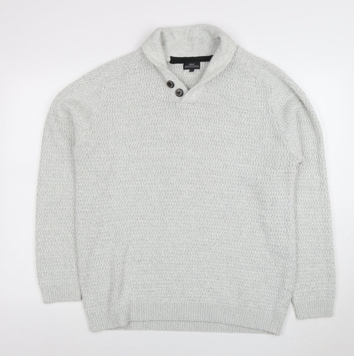 Next Men Grey XL Shawl Collar Button Knit Jumper Wool Blend