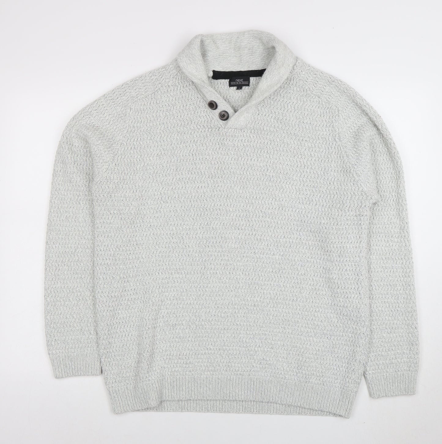 Next Men Grey XL Shawl Collar Button Knit Jumper Wool Blend