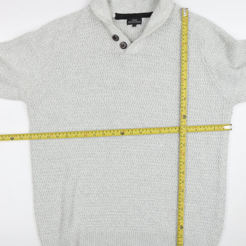 Next Men Grey XL Shawl Collar Button Knit Jumper Wool Blend
