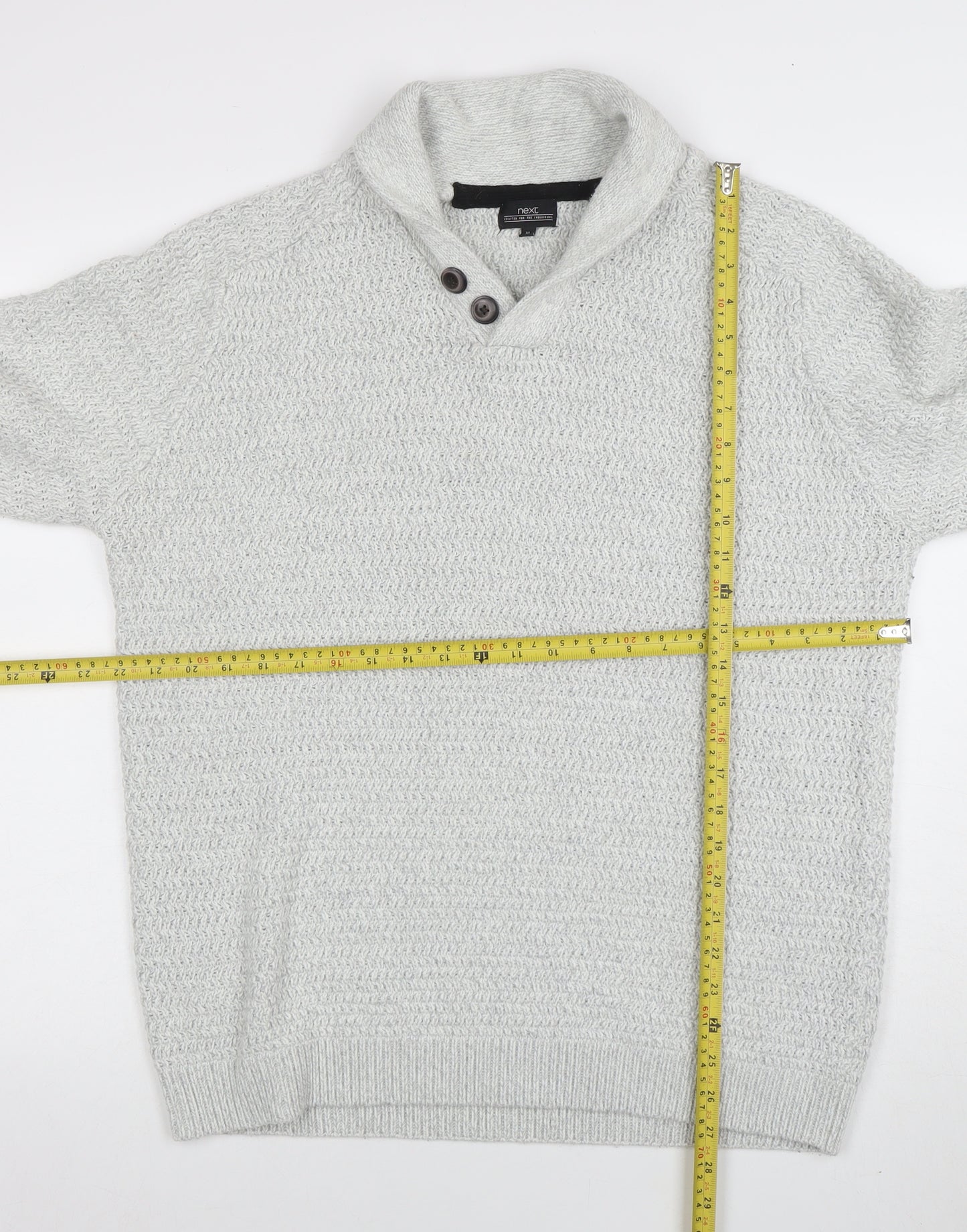 Next Men Grey XL Shawl Collar Button Knit Jumper Wool Blend