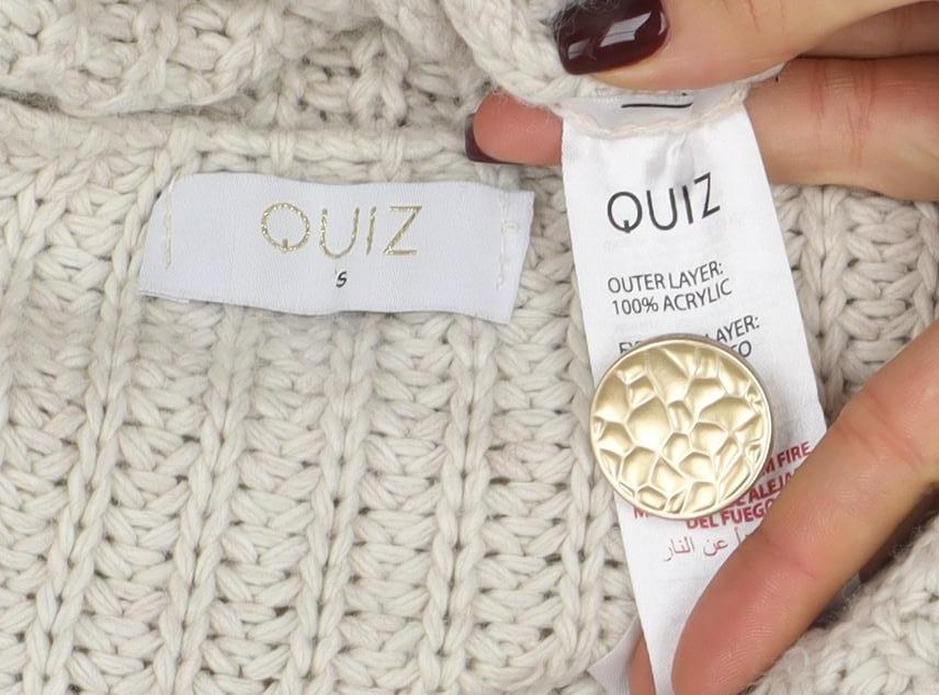 Quiz Women's Beige Sleeveless Chunky Knit Button Cardigan S