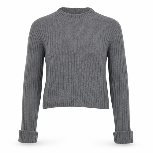 Pull&Bear Womens Grey Mock Neck Rib Knit Jumper Size 10