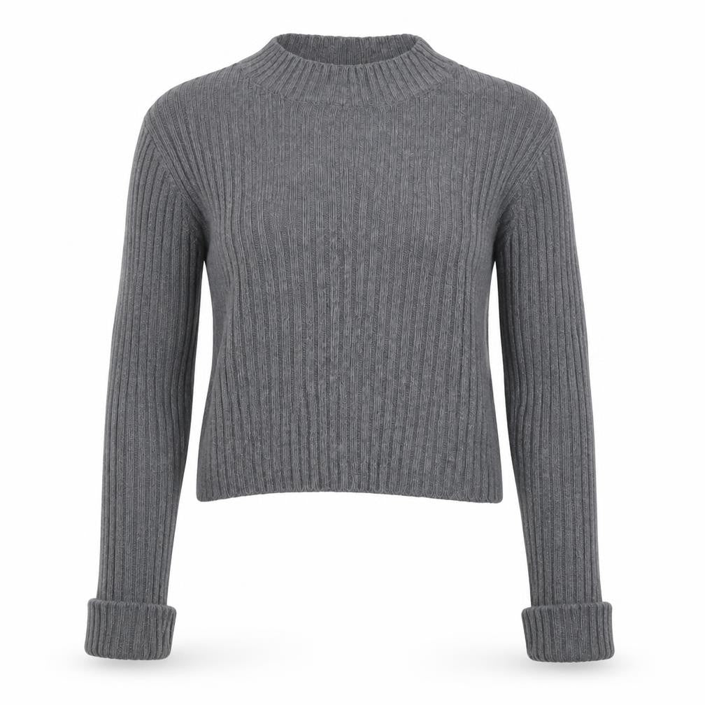 Pull&Bear Womens Grey Mock Neck Rib Knit Jumper Size 10