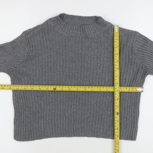 Pull&Bear Womens Grey Mock Neck Rib Knit Jumper Size 10