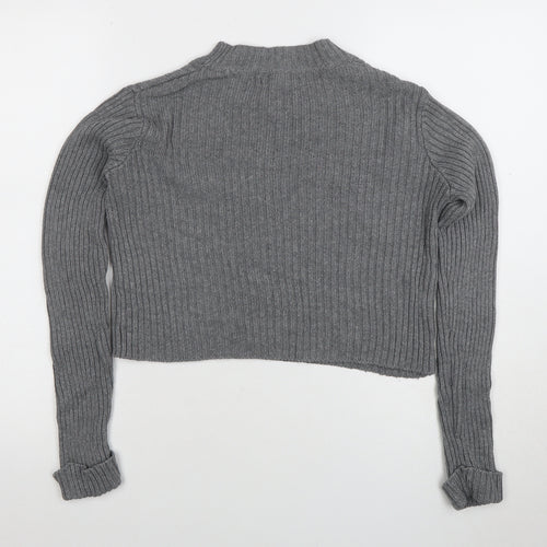 Pull&Bear Womens Grey Mock Neck Rib Knit Jumper Size 10