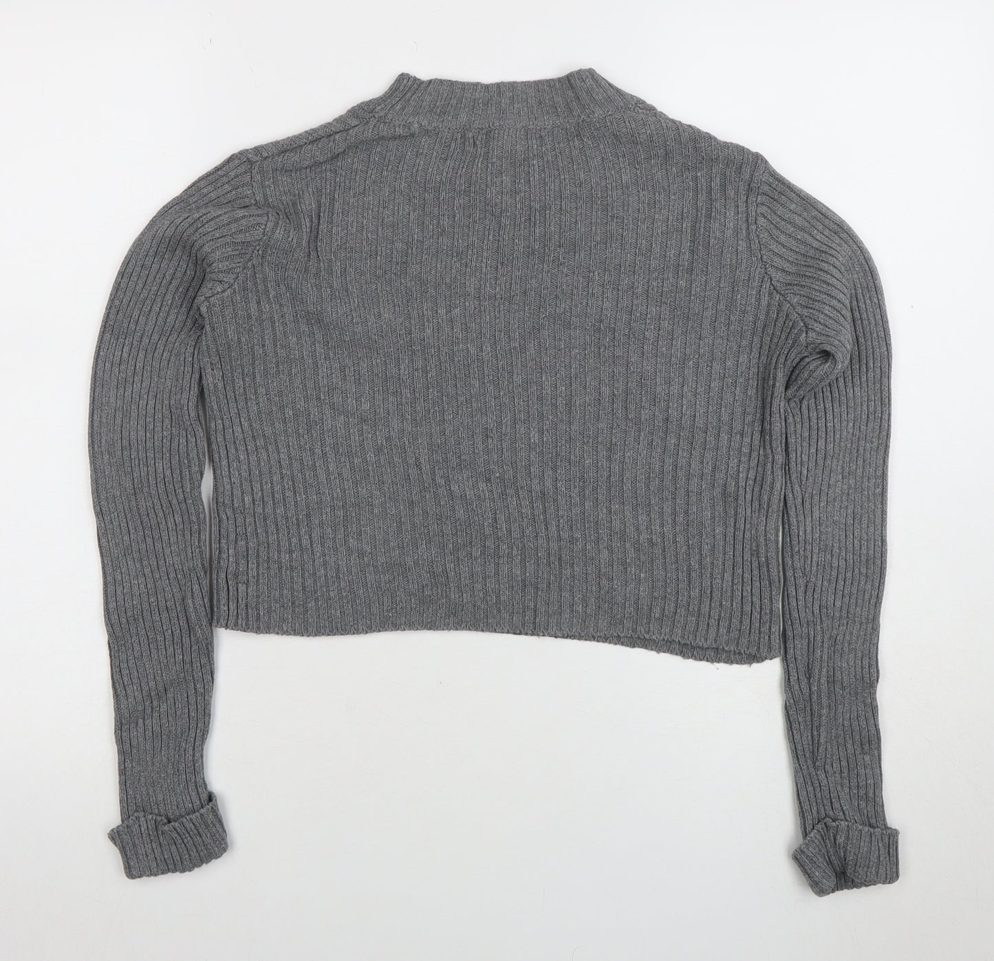 Pull&Bear Womens Grey Mock Neck Rib Knit Jumper Size 10