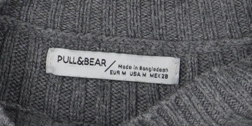 Pull&Bear Womens Grey Mock Neck Rib Knit Jumper Size 10