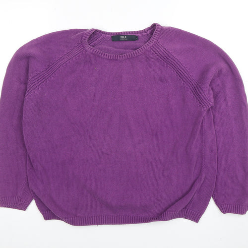 ISLE ESSENTIALS Women's Purple Cotton Crew Neck Jumper L